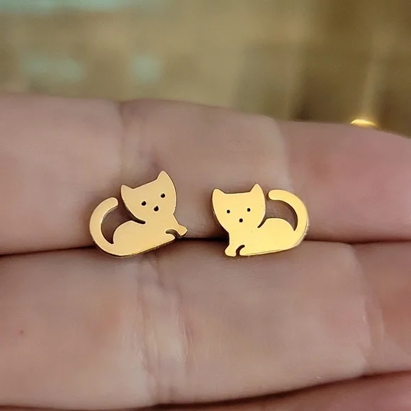 Cat Stud Earrings, choice of color - Picture 1 of 5